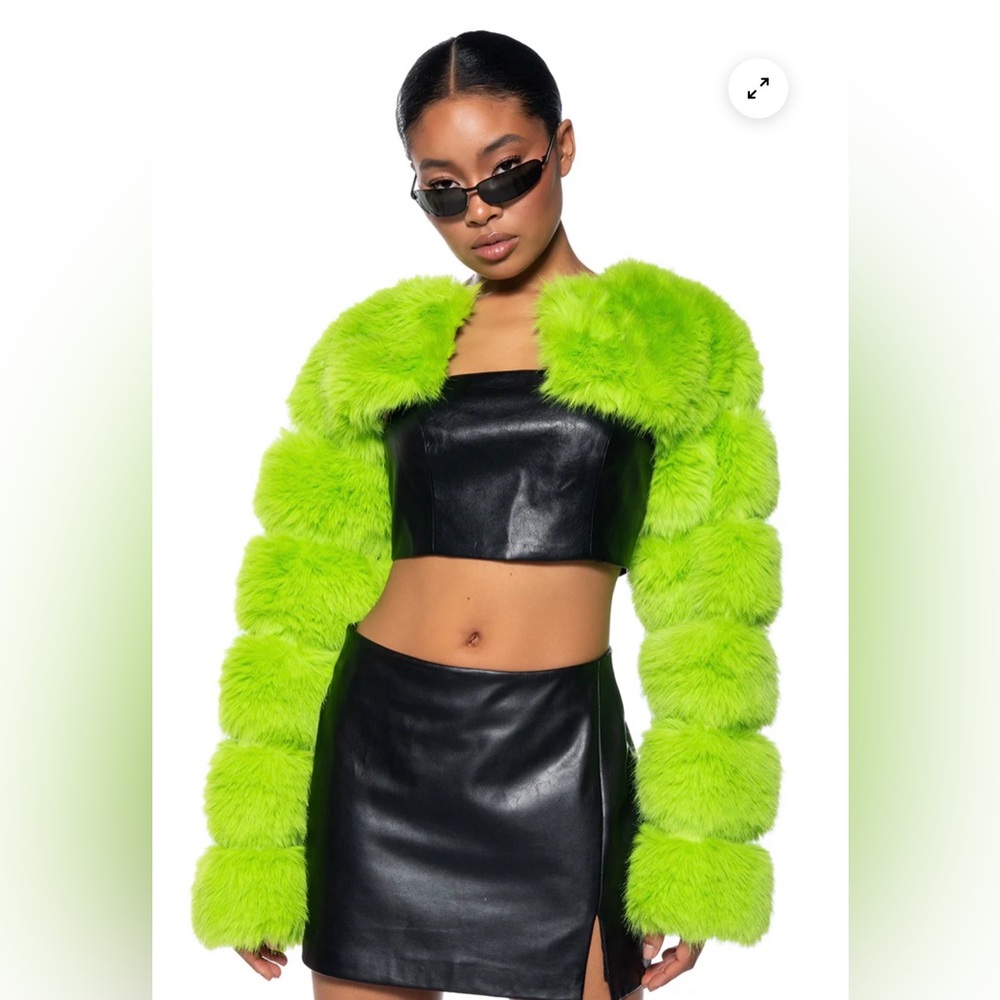 Neon Green Faux Fur Bolero Shrug Jacket - Picture 3 of 8